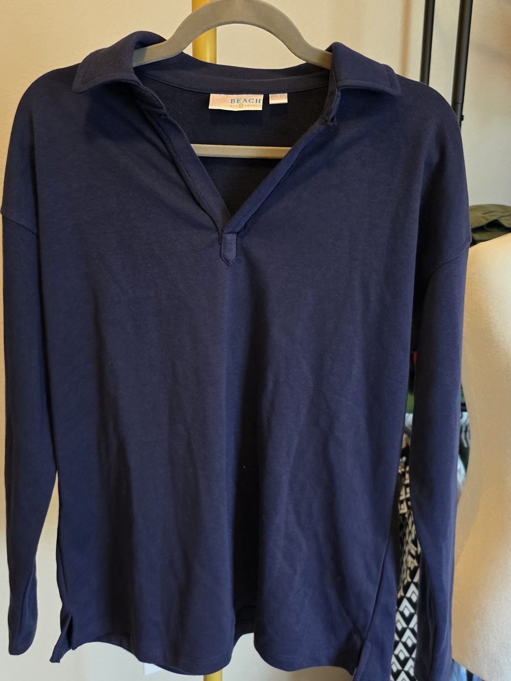 Belle by Kim Gravel Navy Long Sleeve Polo Tee